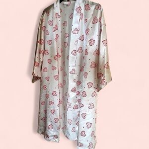 White and red hearts satin robe lingerie - sleep lounge gift - valentines love